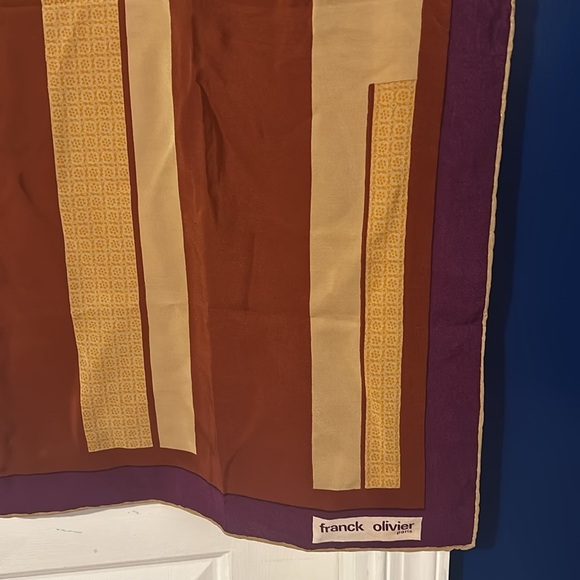 Vintage Franck Olivier Paris Brown & Tan Geometric Print Scarf 33” - Picture 6 of 7